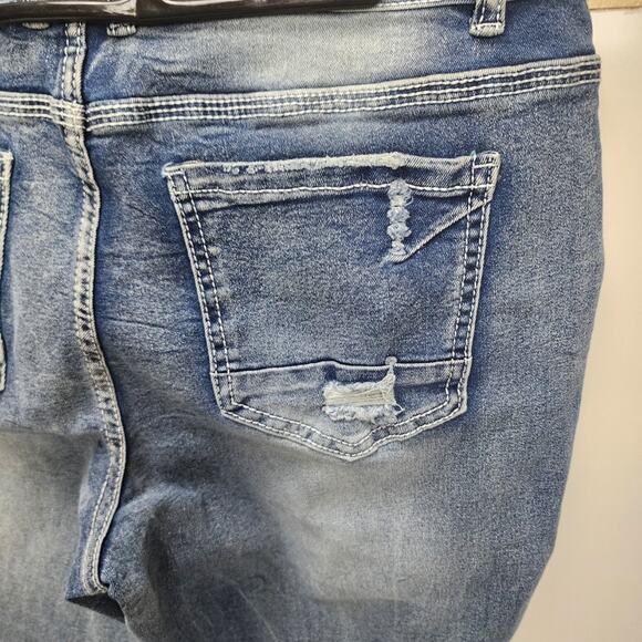 Women's Bellbottom Blue Denim Boot Cut Destressed Long Jeans Size M - Picture 3 of 5